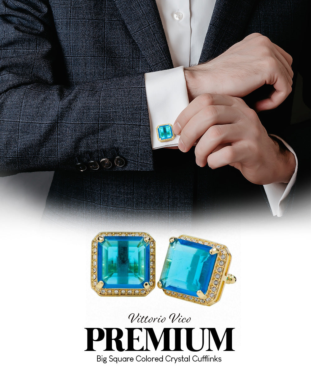 Vittorio Vico Large Big Square Crystal Colorstone Cufflinks: CL 70XX Series - Concordia Style Boutique