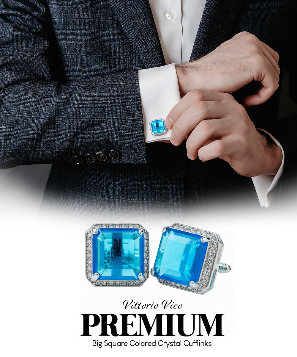 Vittorio Vico Large Big Square Crystal Colorstone Cufflinks: CL 70XX Series - Concordia Style Boutique