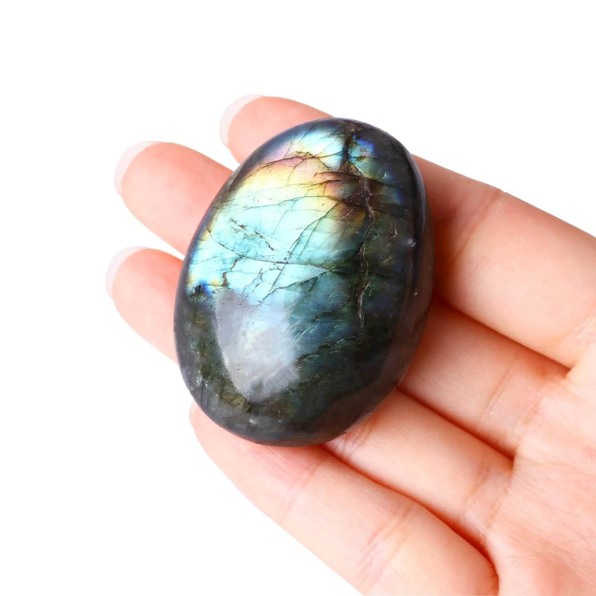 1 pc Labradorite Palm Stone - Healing Crystals - Oval Shapde Pocket Stones/Worry Stones / Stones for Reiki Release - Concordia Style Boutique