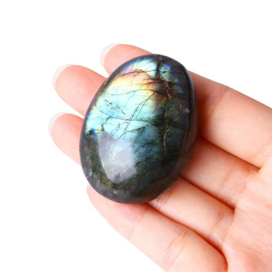 1 pc Labradorite Palm Stone - Healing Crystals - Oval Shapde Pocket Stones/Worry Stones / Stones for Reiki Release - Concordia Style Boutique