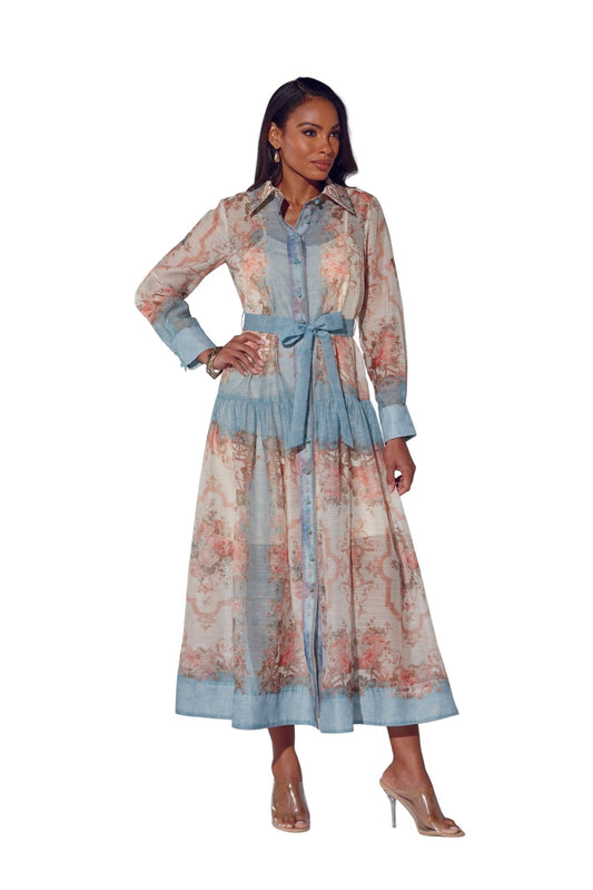 SHEERLY FLORAL PINK SHIRTDRESS