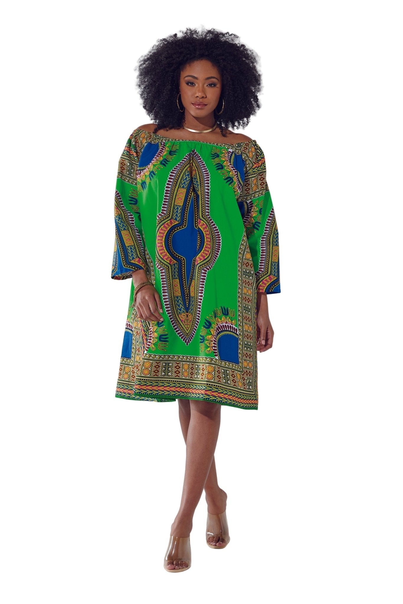 DARLENES DASHIKI DRESS GREEN MULTI ONESIZE