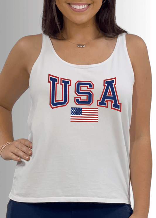 USA Patriotic American Flag White Premium Cotton Tank Top - Concordia Style Boutique