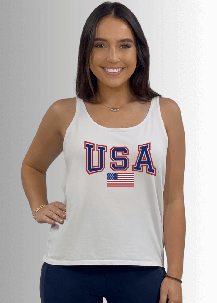 USA Patriotic American Flag White Premium Cotton Tank Top - Concordia Style Boutique