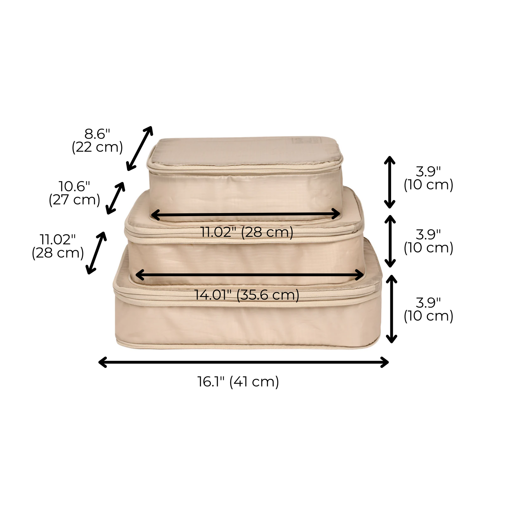Re-cycled and Reinforced Nylon Compression Packing Cubes, 3-pack Taupe - Concordia Style Boutique