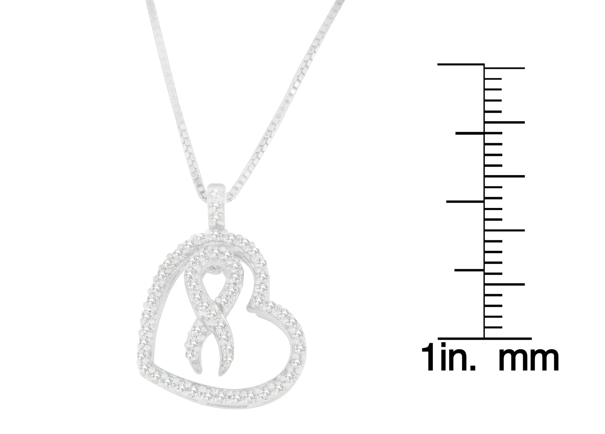 *SOLD OUT* Sterling Silver Round Cut Diamond Heart and Ribbon Pendant Necklace (0.25 cttw, H-I Color, I1-I2 Clarity) - Concordia Style Boutique