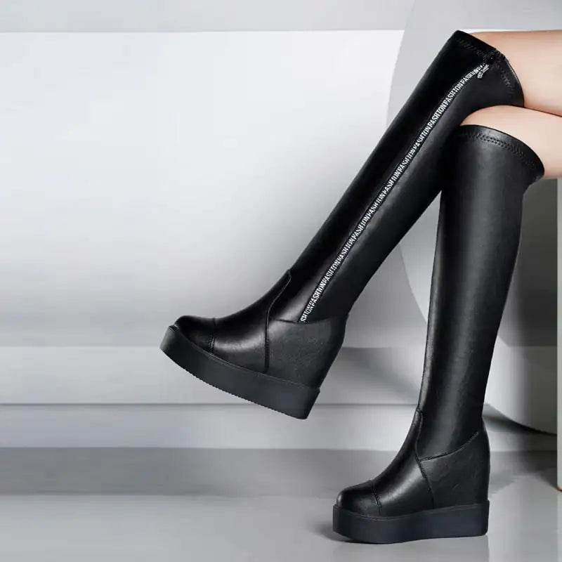 Over-the-Knee Wedge Heel Stretch Boots - Concordia Style Boutique