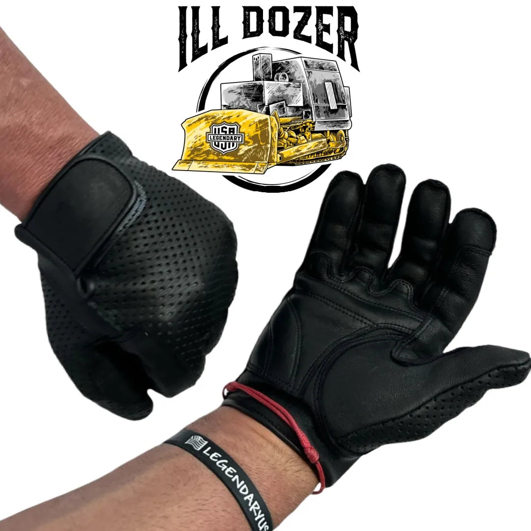 Legendary ILL DOZER Perforated Top Short Wrist Outseam Deerskin Motorcycle Gloves