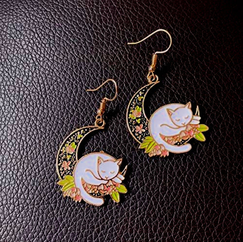 CAT ON THE MOON EARRINGS (PAIR) - Concordia Style Boutique