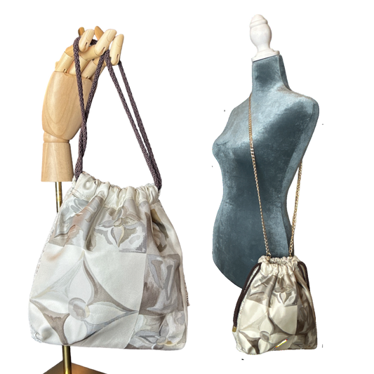 Au Fils du Temps Vintage Silk Scarf Drawstring Crossbody Bag