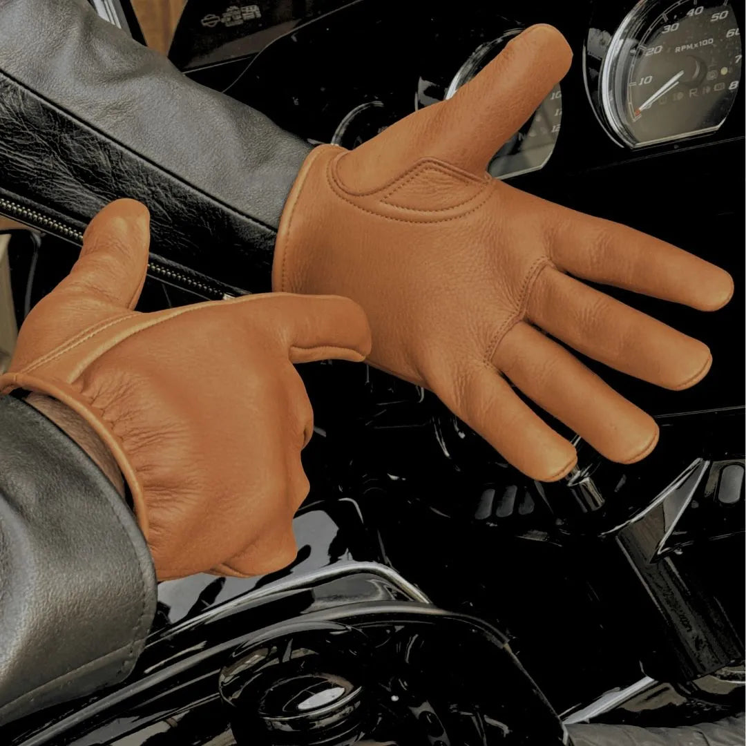 Legendary Tan Deerskin Leather Short Wrist Motorcycle Gloves