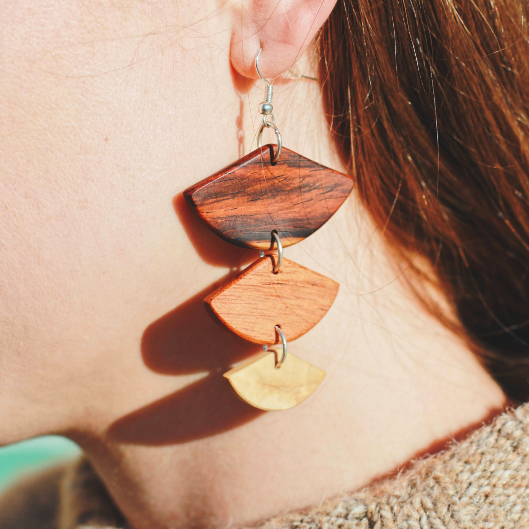 Golden Wood Geometric Earrings - Concordia Style Boutique