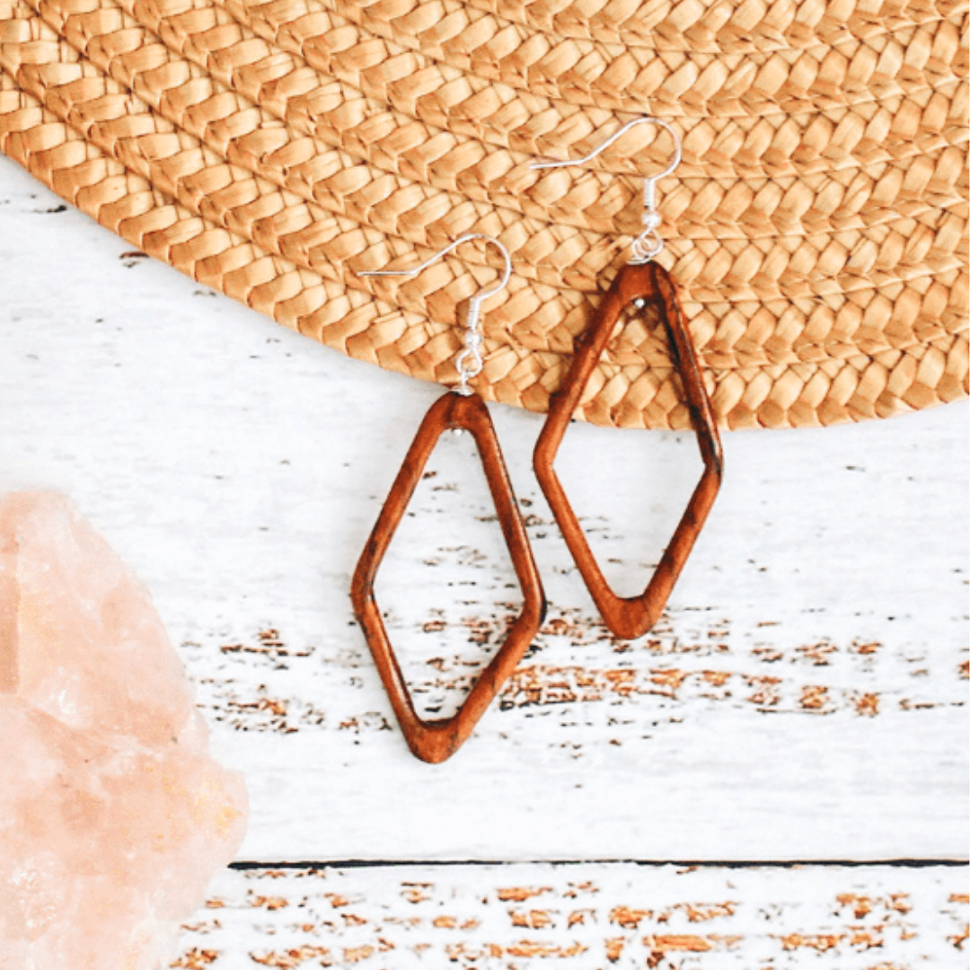 Wood Diamond Hoop Earrings - Concordia Style Boutique
