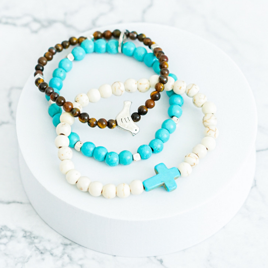 Set of Three Beaded Bracelets with Charm - Concordia Style Boutique