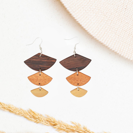 Golden Wood Geometric Earrings - Concordia Style Boutique