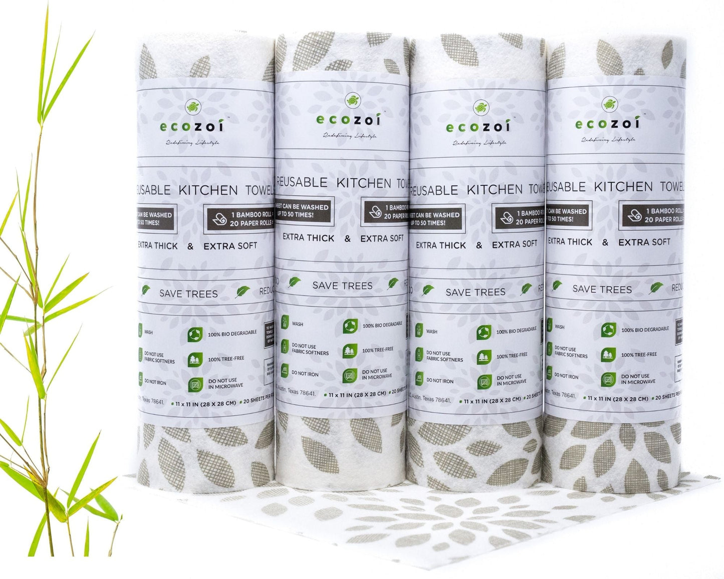 Bamboo Kitchen Paper Towels, Reusable Tree-Free Rolls with Design, 4 Pack - Concordia Style Boutique
