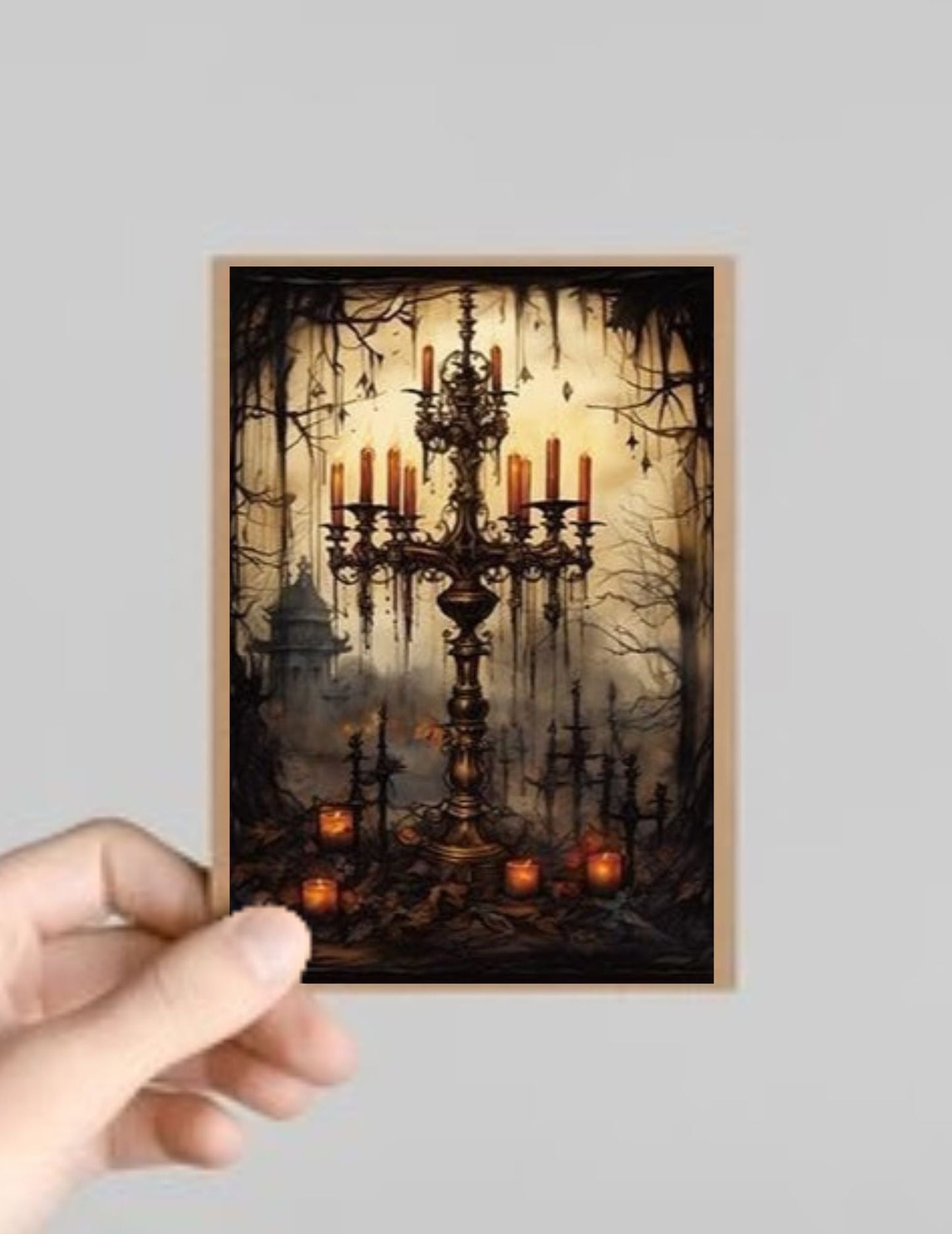 Set of 8 Spooky Gothic Candle Halloween Greeting Cards with Envelopes