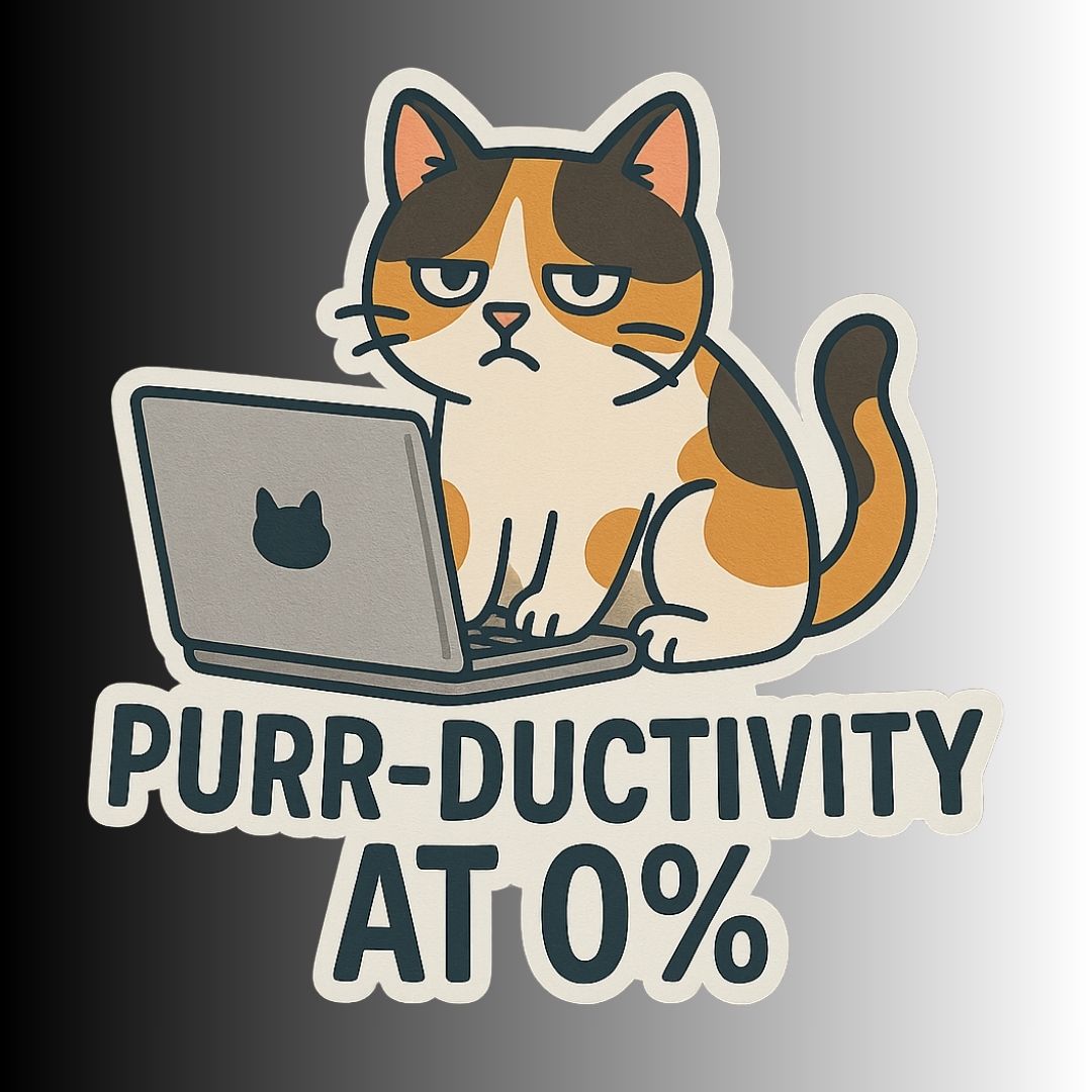 "Purr-Ductivity At 0%" Funny Sarcastic Cat Sticker