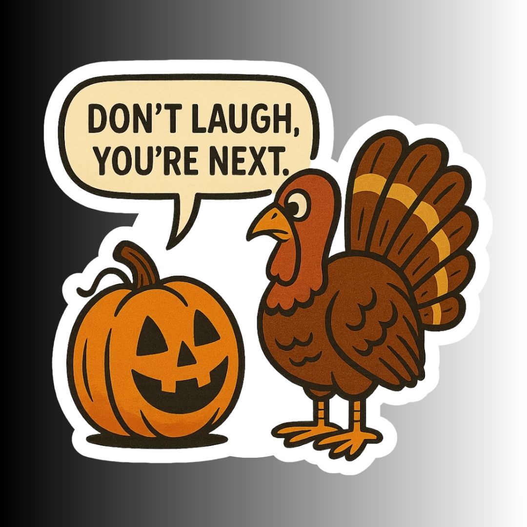 Funny Jack-O-Lantern Halloween Sticker "Don't Laugh..."