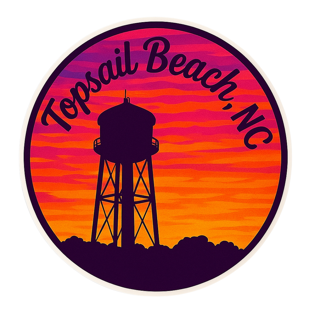 Topsail Beach, NC Water Tower Sunset Sticker