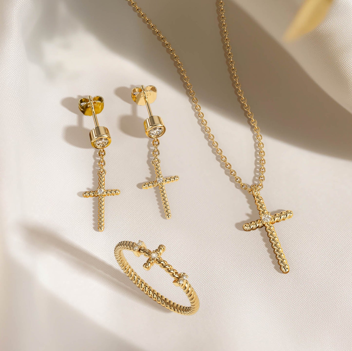 Cord Cross Dangle Earrings