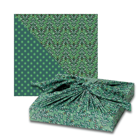 Large Reusable Cloth Furoshiki Gift Wrap | Christmas Trees & Stars