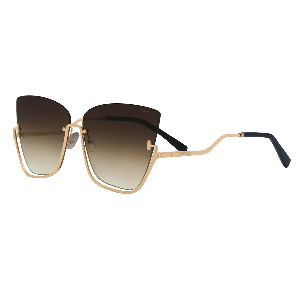 Vixen - Brown Lens Gold Frame Metal Cateye Sunglasses - Concordia Style Boutique
