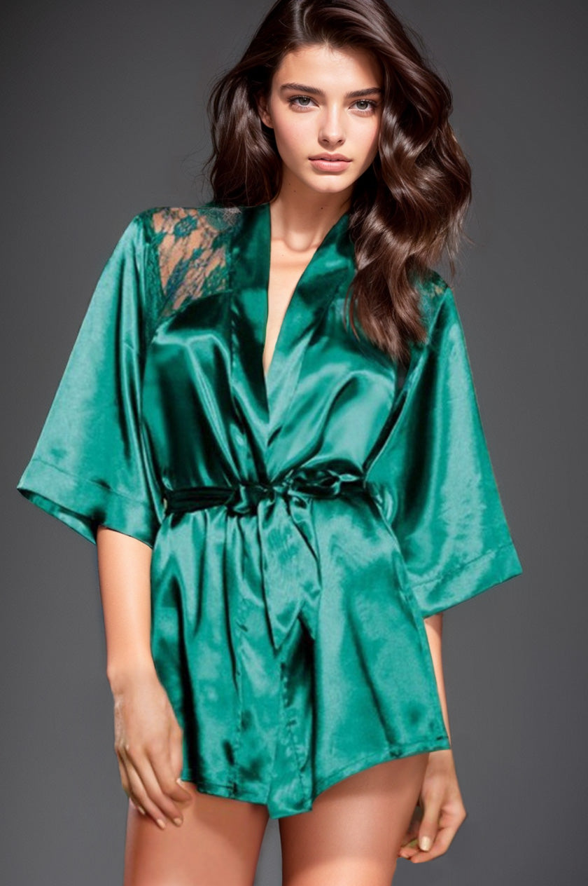 Satin Robe with Lace - Concordia Style Boutique