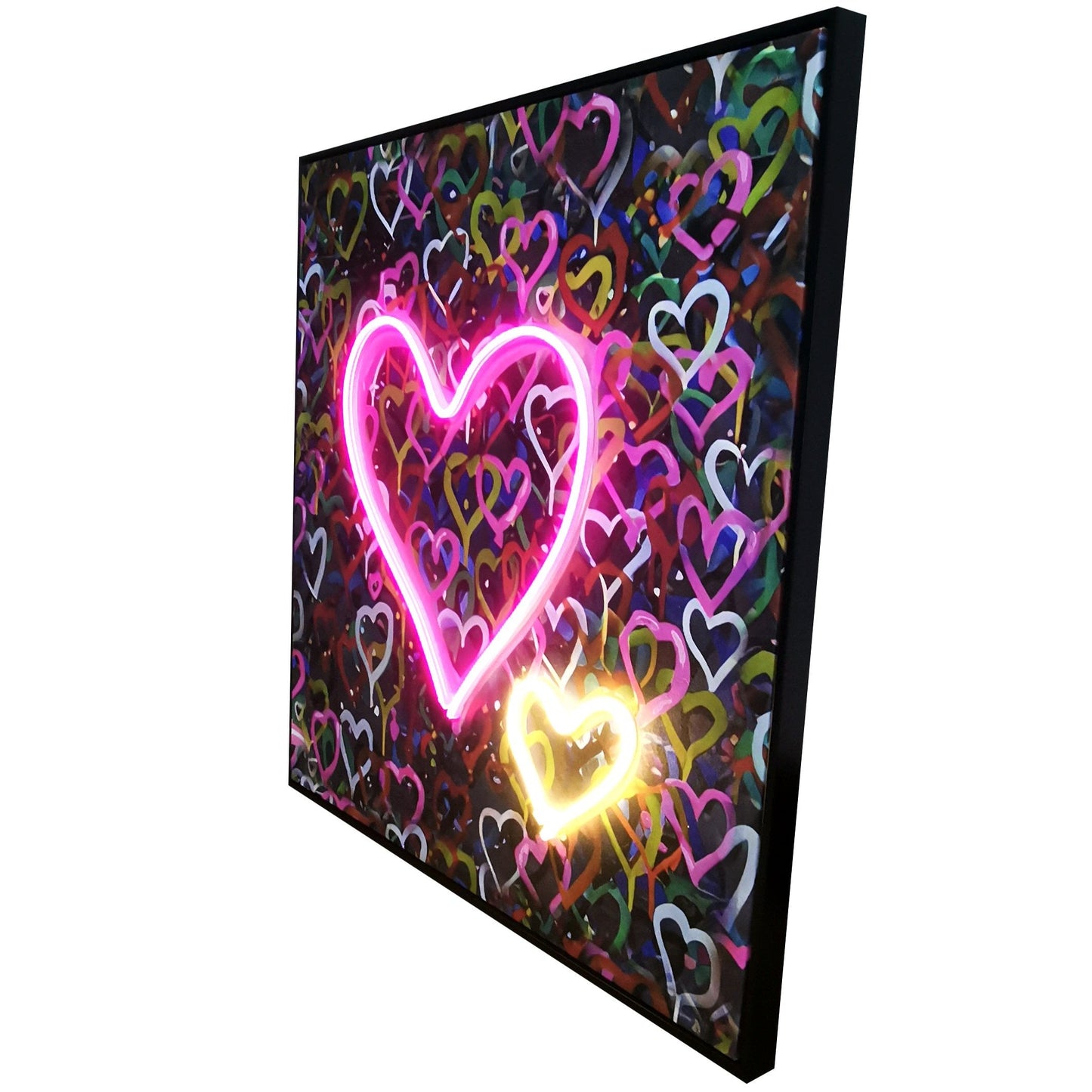 Banksy Hearts Street Art | LED Canvas | Pink Neon Heart Wall Décor