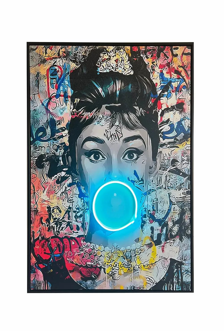 Audrey Hepburn | Pop Art Bubble Gum LED Painting | Modern Street Art Wall Décor