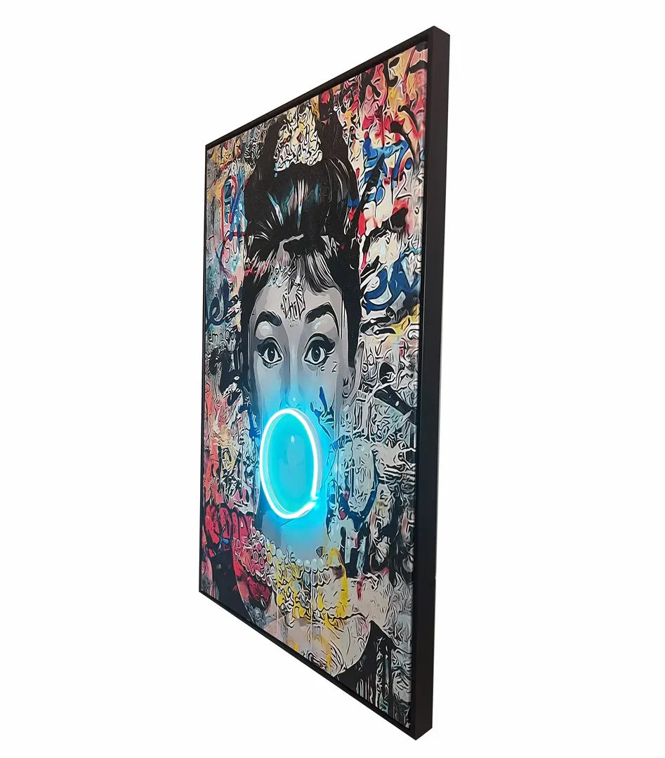 Audrey Hepburn | Pop Art Bubble Gum LED Painting | Modern Street Art Wall Décor