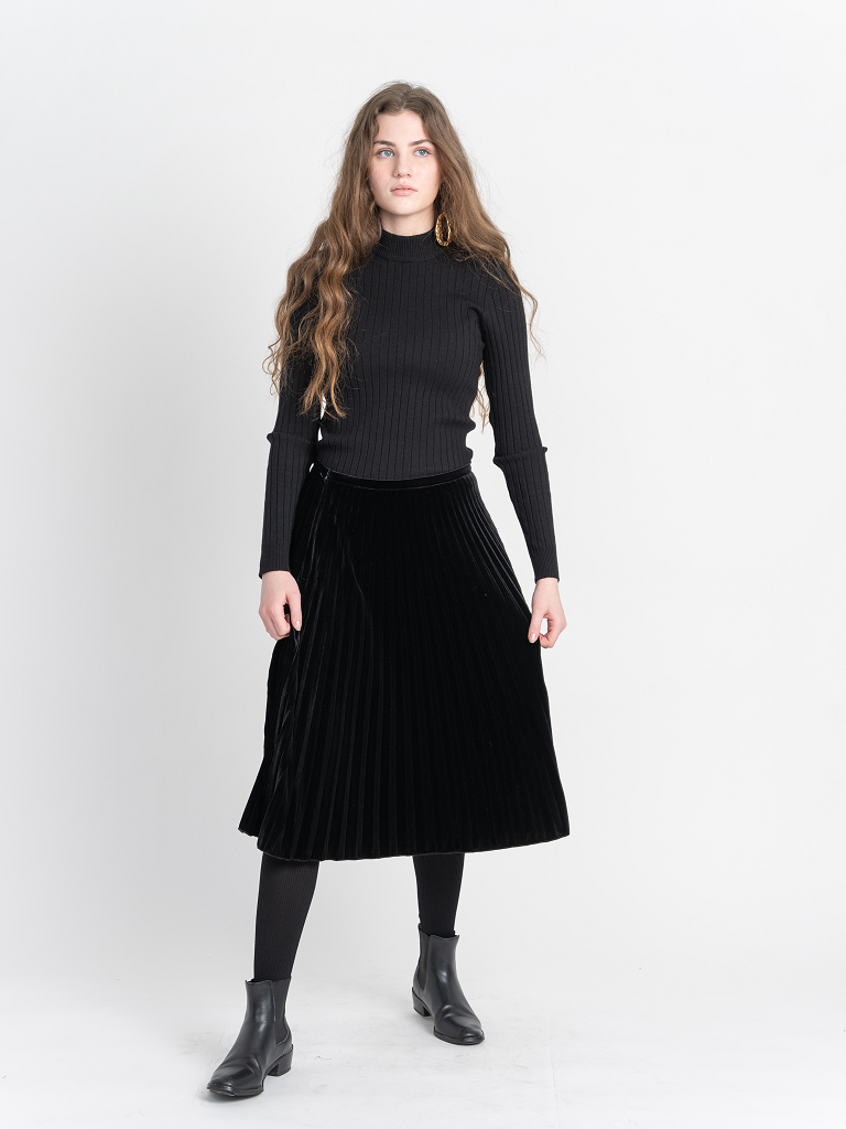 Accordian Pleated Velour Short Skirt - Concordia Style Boutique
