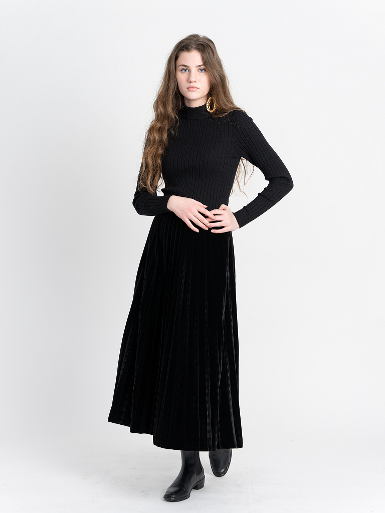 Accordian Pleated Velour Midi Skirt - Concordia Style Boutique