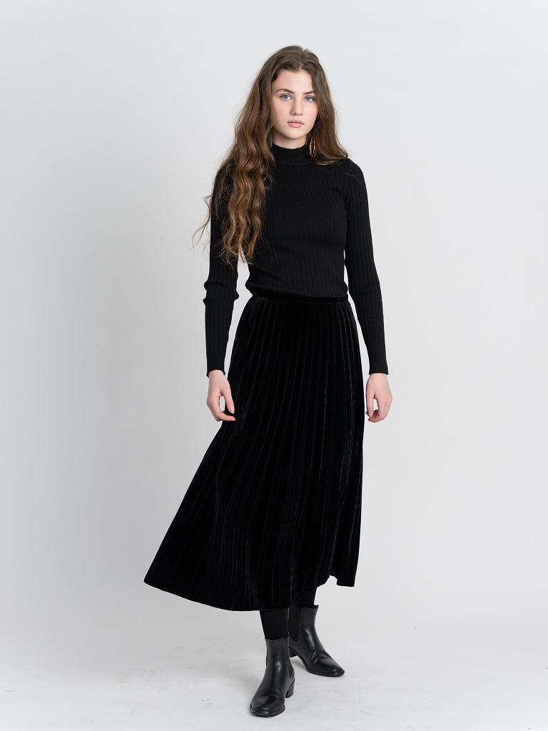 Accordian Pleated Velour Midi Skirt - Concordia Style Boutique