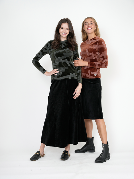 Rib Velour Print Top With V-Neck - Concordia Style Boutique