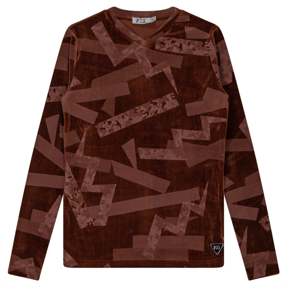 Rib Velour Print Top With V-Neck - Concordia Style Boutique