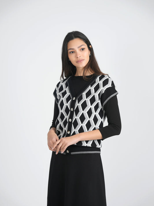 Diamond Jacquard Knit Vest Cardigan - Concordia Style Boutique
