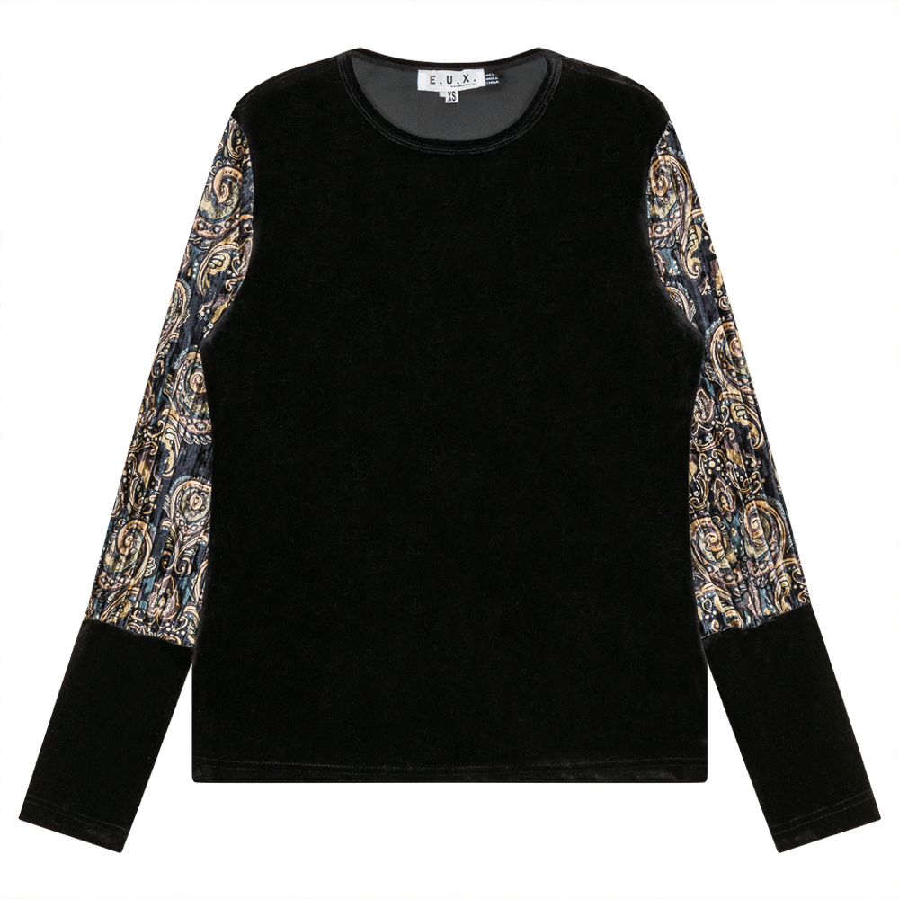 Slinky Velour Combo printed Accordian Sleeve Top - Concordia Style Boutique