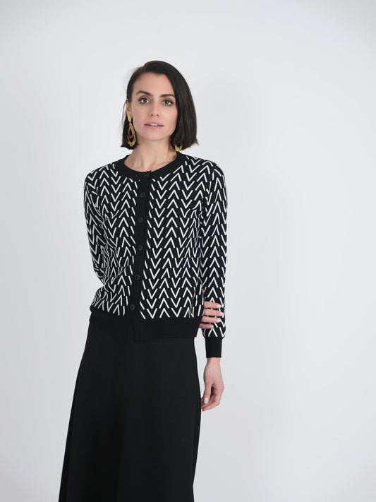 Crew Neck Printed Knit Cardigan - Concordia Style Boutique