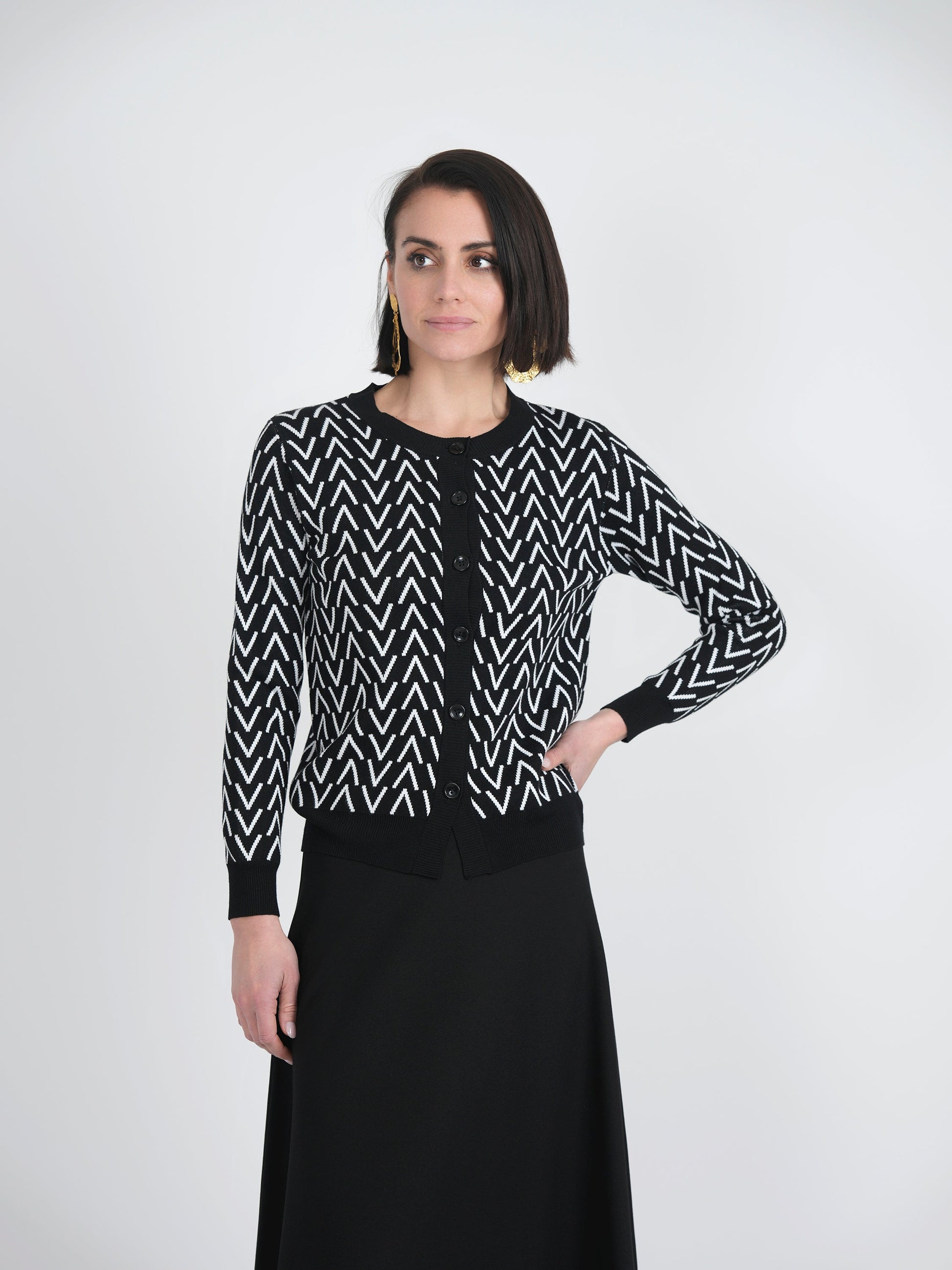 Crew Neck Printed Knit Cardigan - Concordia Style Boutique