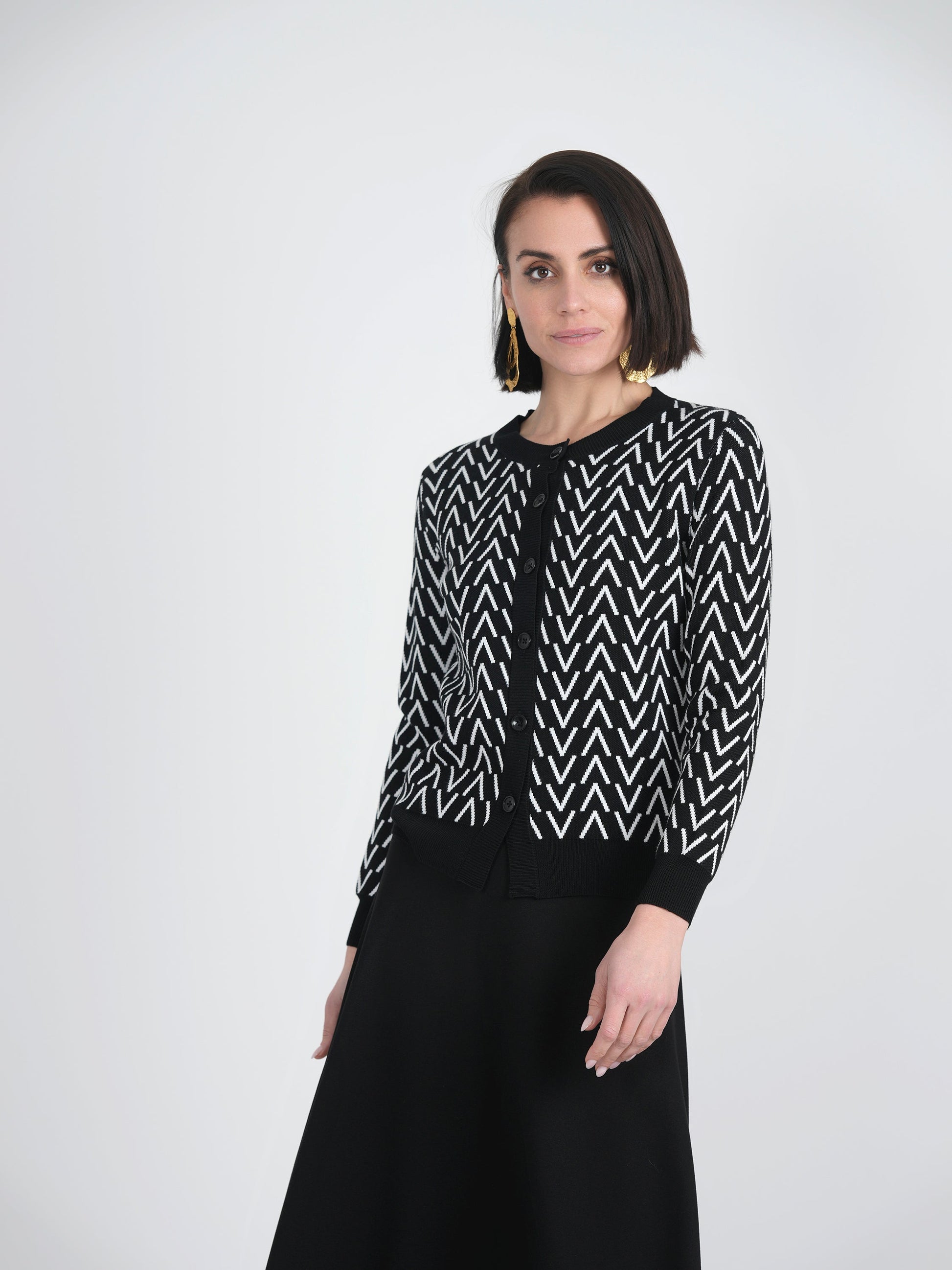 Crew Neck Printed Knit Cardigan - Concordia Style Boutique
