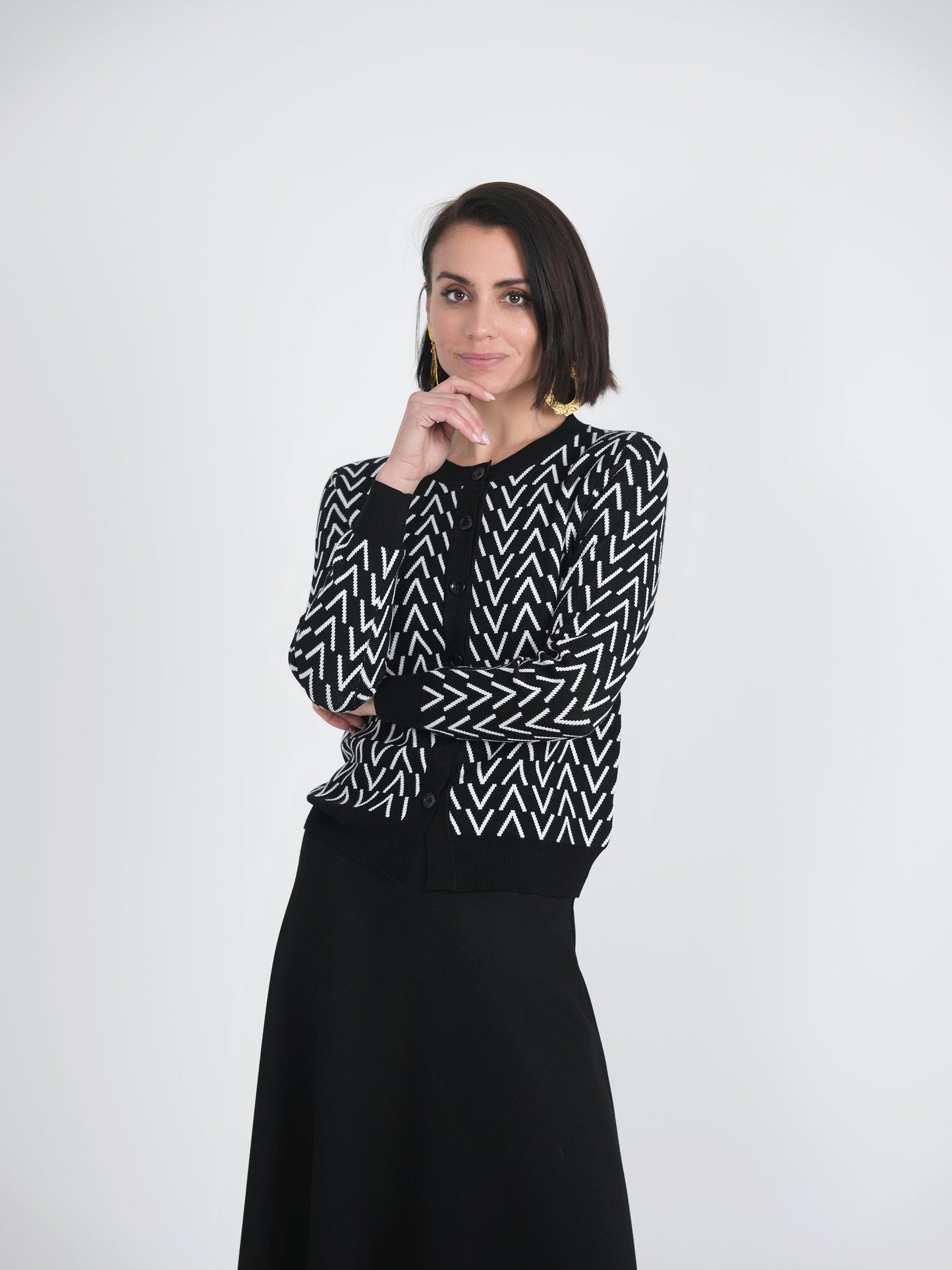 Crew Neck Printed Knit Cardigan - Concordia Style Boutique