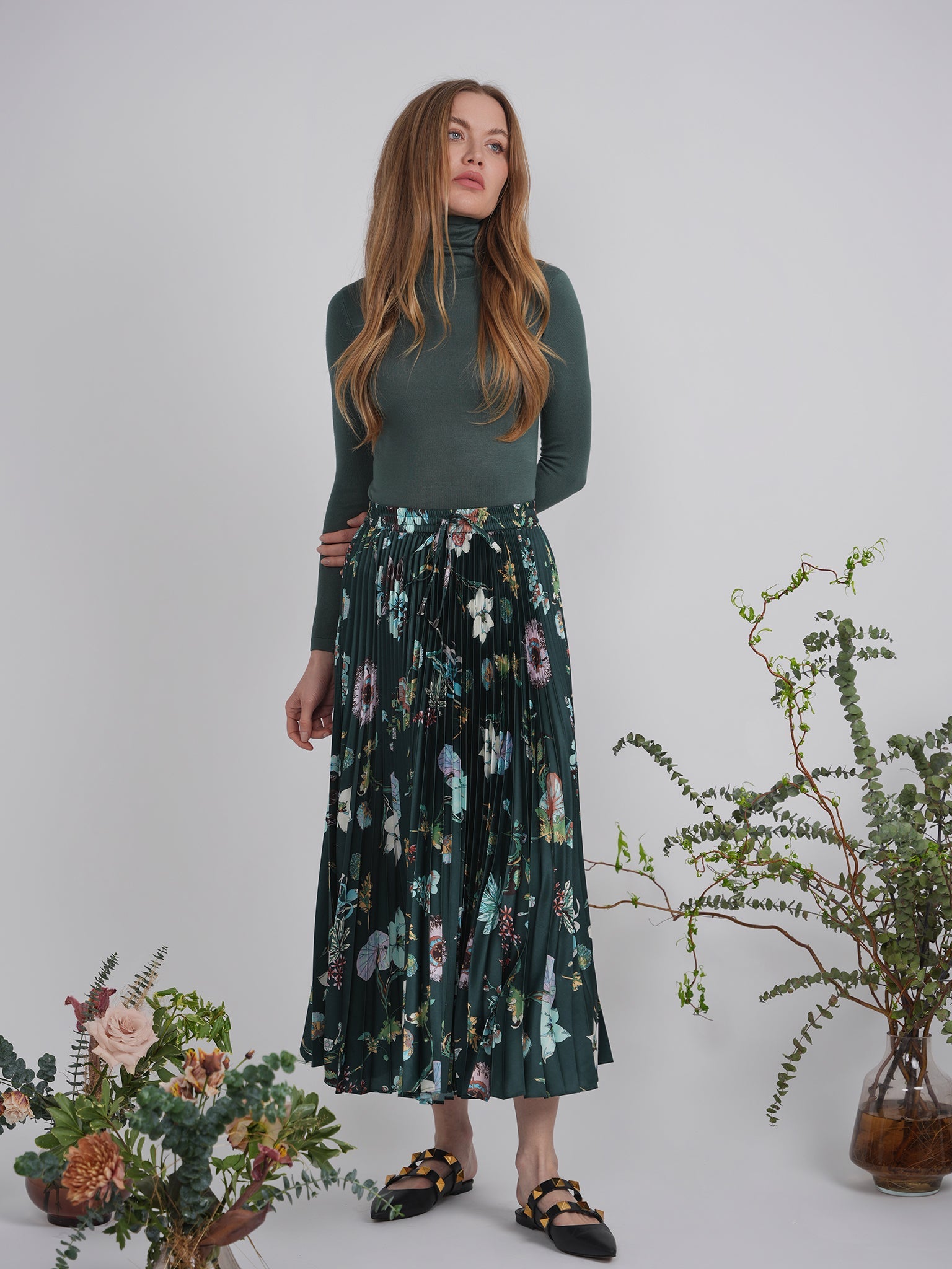 Accordian Pleated Printed Midi Skirt - Concordia Style Boutique