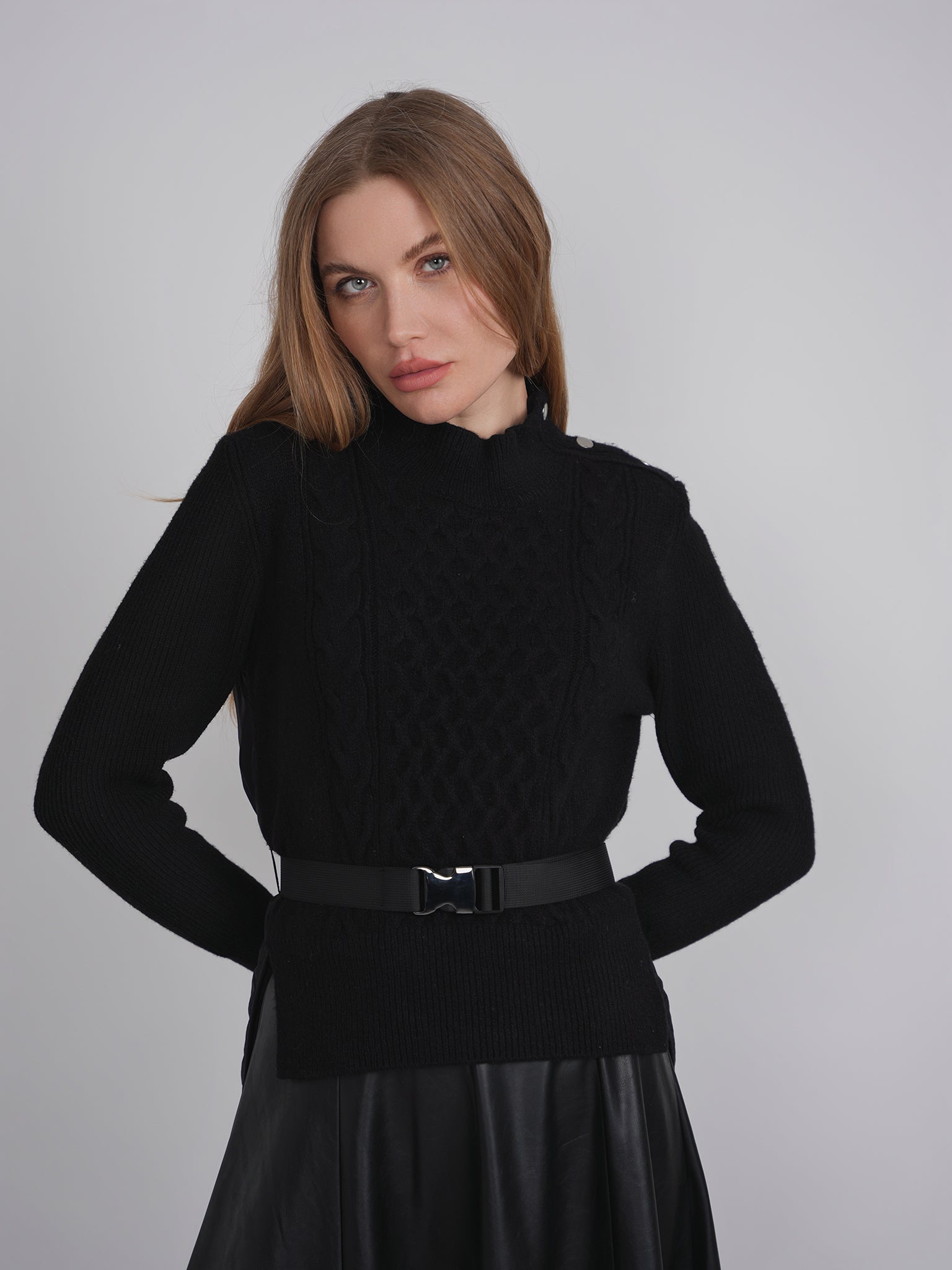 Cable knit Quilt Sweater With Belt - Concordia Style Boutique