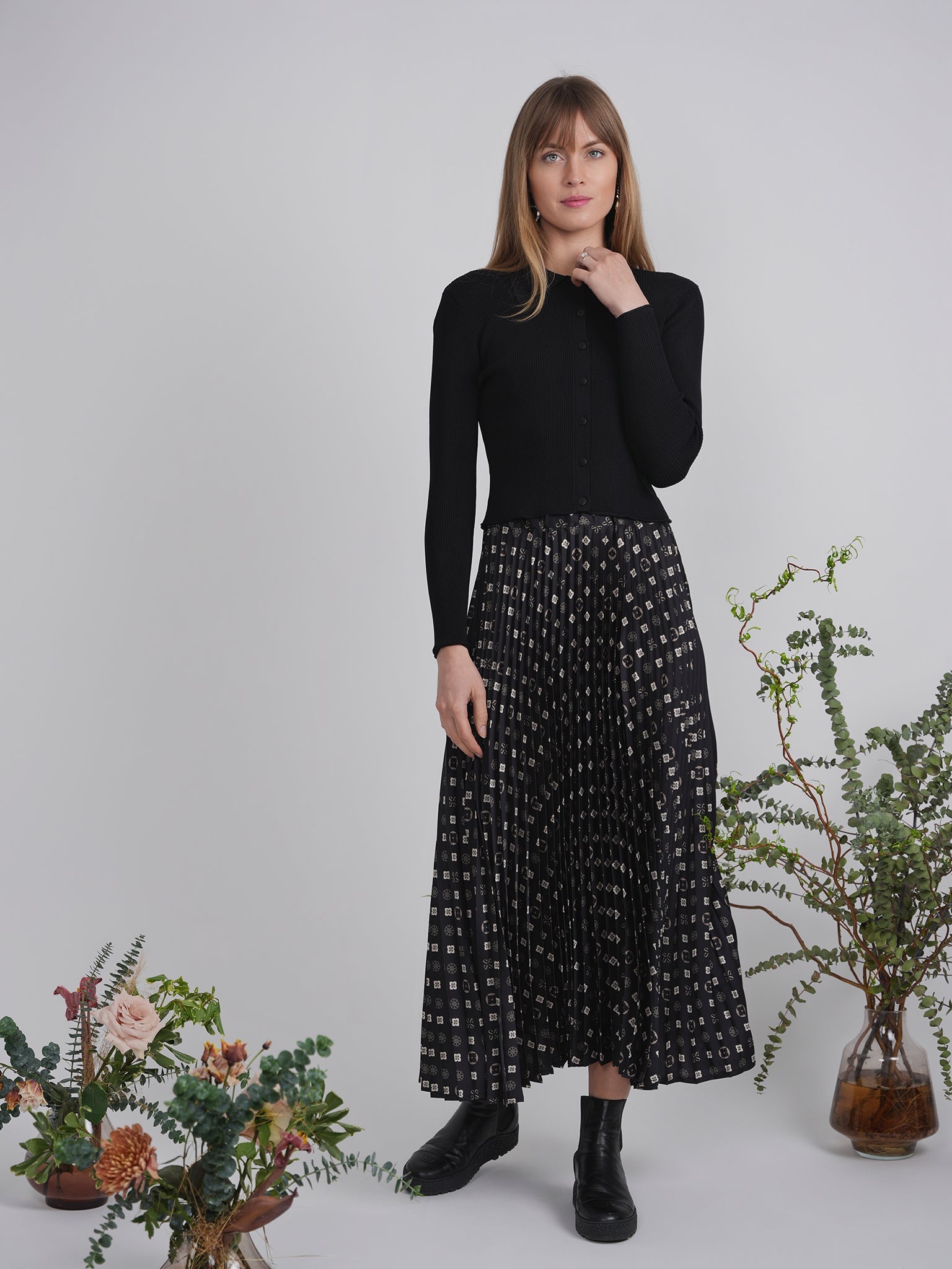 Accordian Pleated Abstract Midi Skirt - Concordia Style Boutique