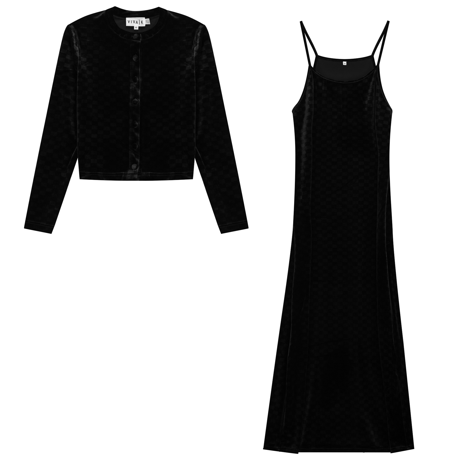 Checked Velour 2 PC Maxi Dress - Concordia Style Boutique