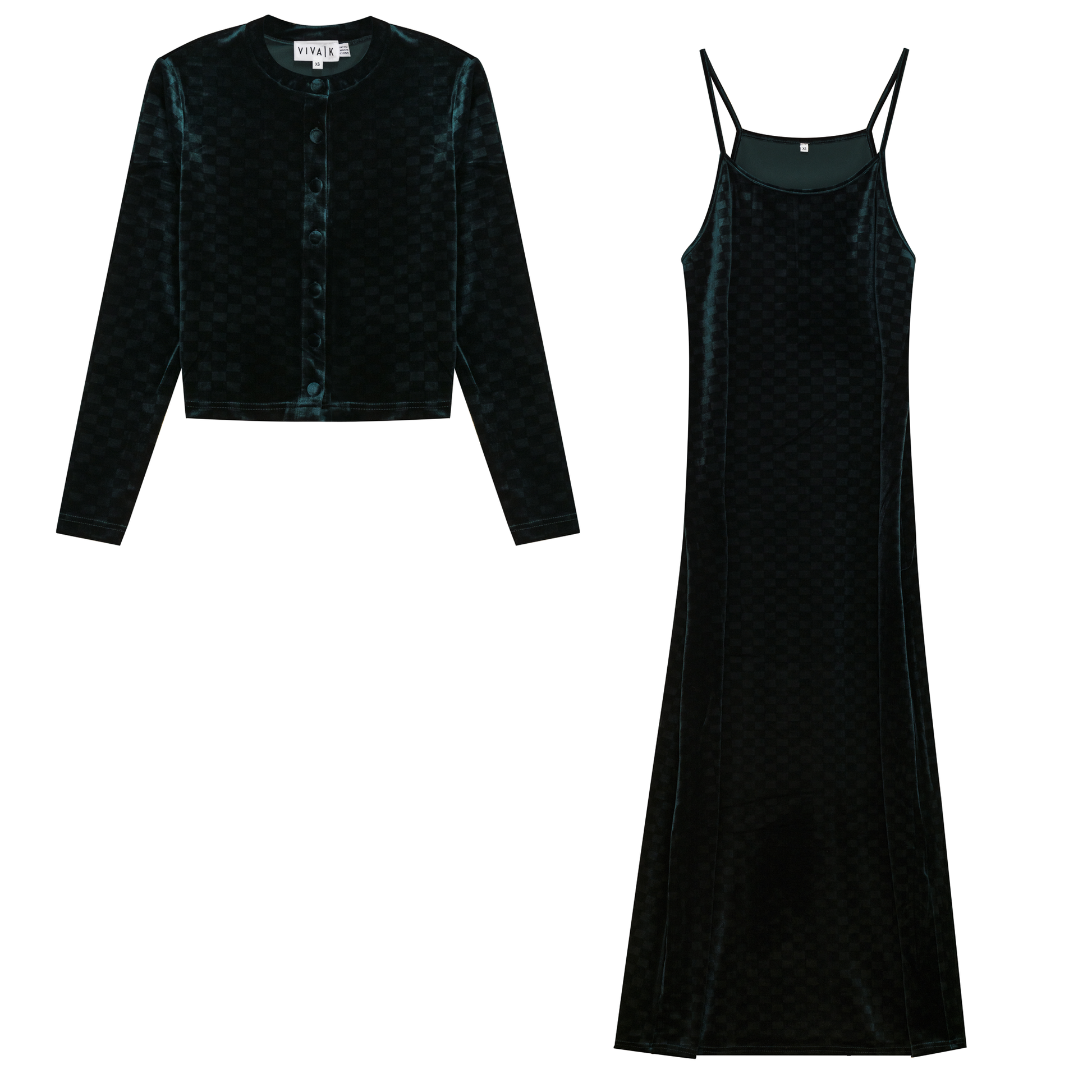 Checked Velour 2 PC Maxi Dress - Concordia Style Boutique