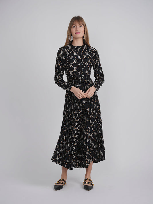 Satin Mosaic pleated Midi Dress - Concordia Style Boutique