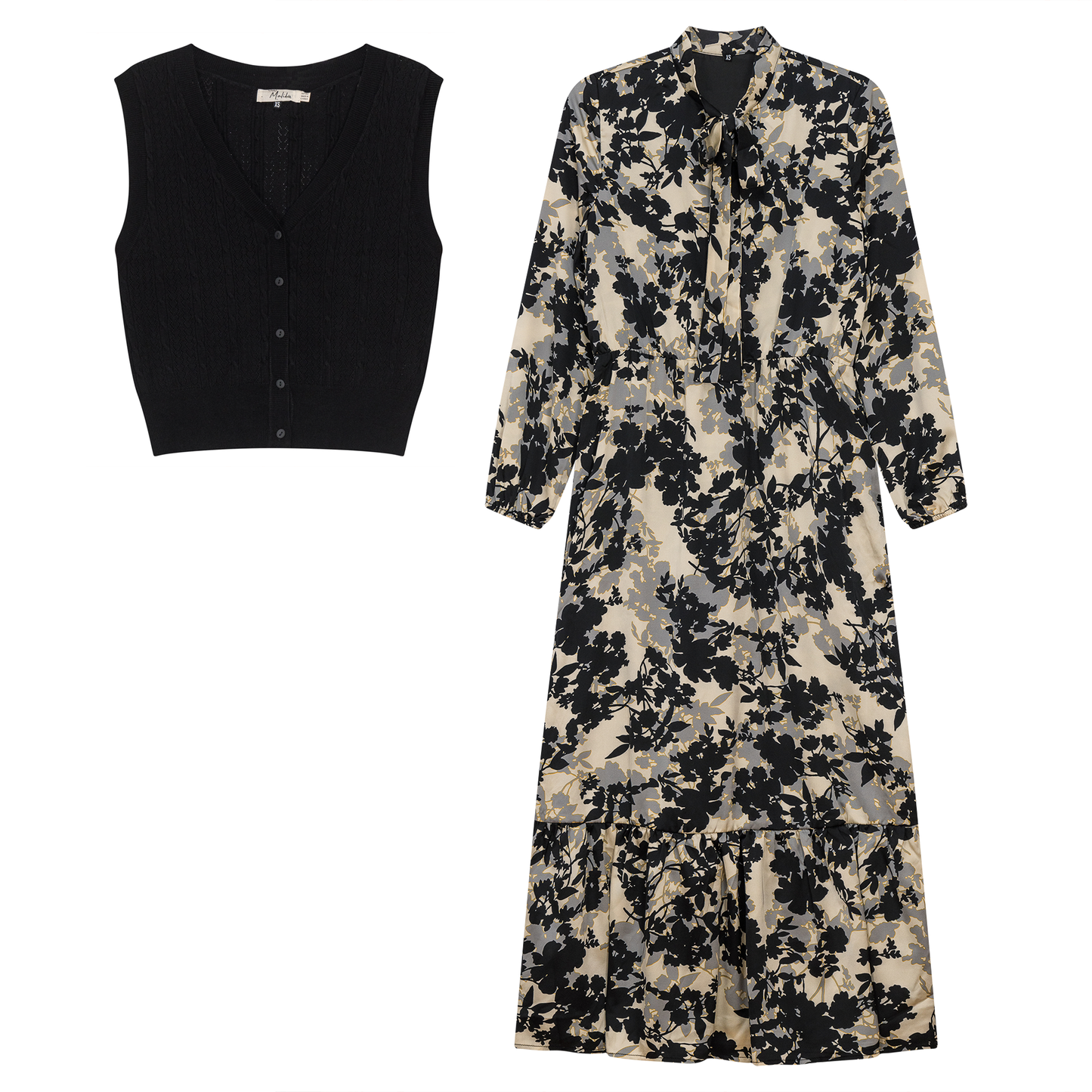 Printed Chiffon Tiered Dress With Crochet Knit Vest - Concordia Style Boutique