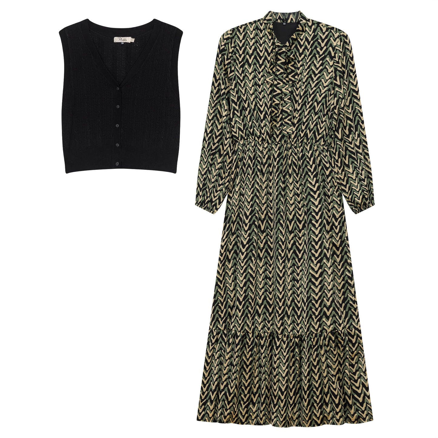 Printed Chiffon Tiered Dress With Crochet Knit Vest - Concordia Style Boutique